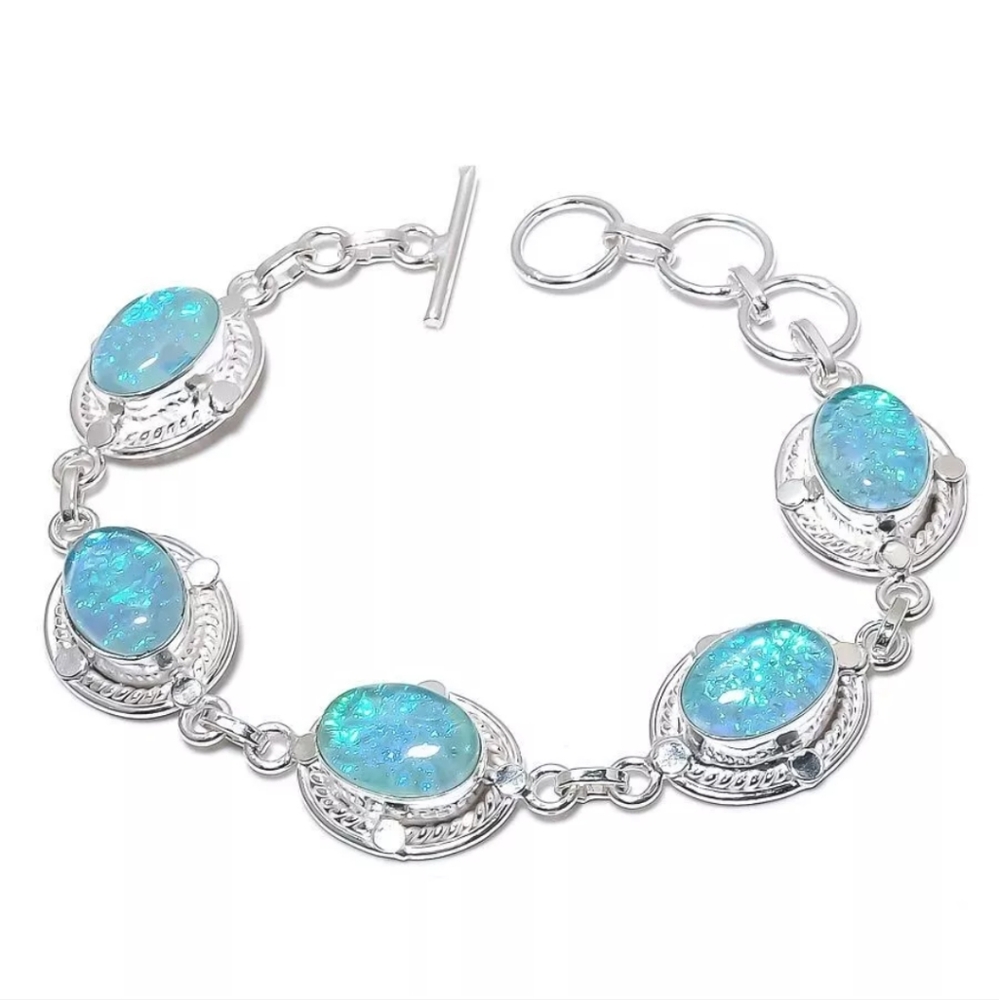 Sold elsewhere plaTriplet Opals Gemstones .925 Sterling Silver Bracelet Sz 7-8" - Picture 8 of 8